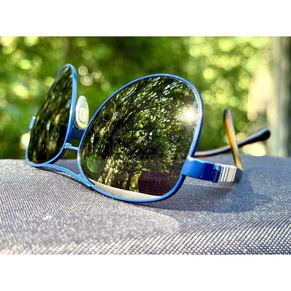 Burberry BE3080 Navy Blue Aviator Sunglasses Check Pattern Temples 59-14-135